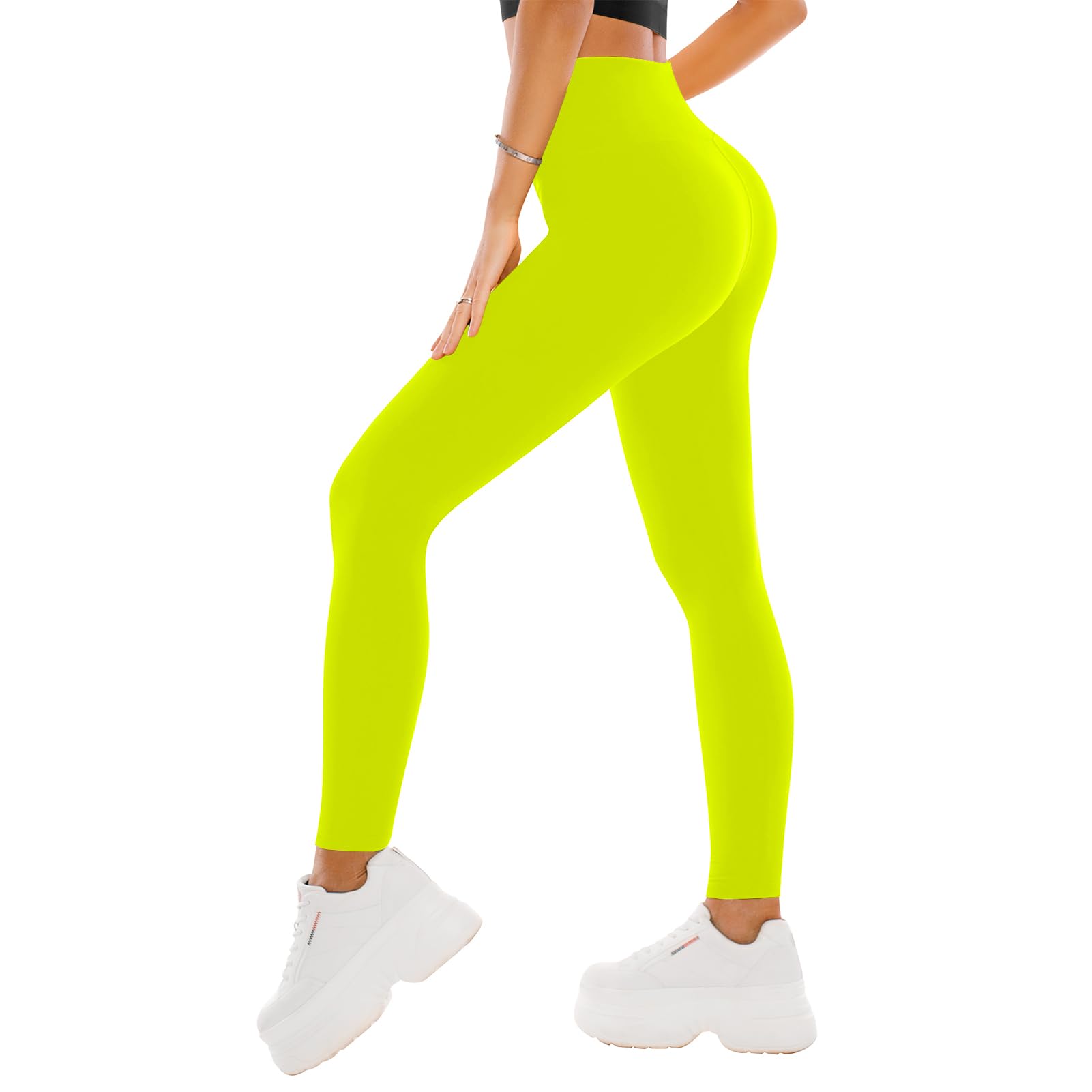 SINOPHANT High Waisted Leggings for Women - Full Length Capri Buttery Soft Yoga Pants for Workout Athletic(Full Neon Yellow,S-M)
