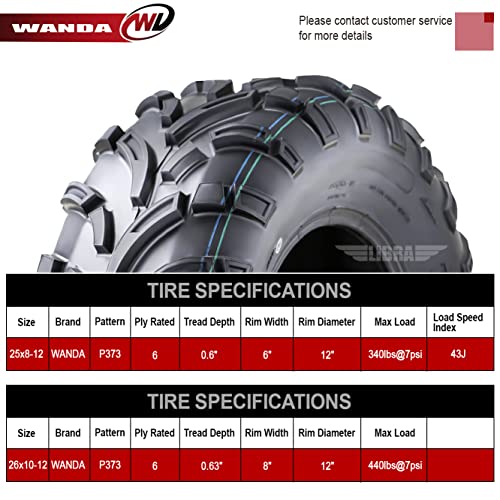Image of WANDA Set 4 ATV Tires 25x8-12 25x8x12 F & 26x10-12 26x10x12 R 6PR P373 | Lite-Mud Series All Terrain Hybrid Agil & Versatile