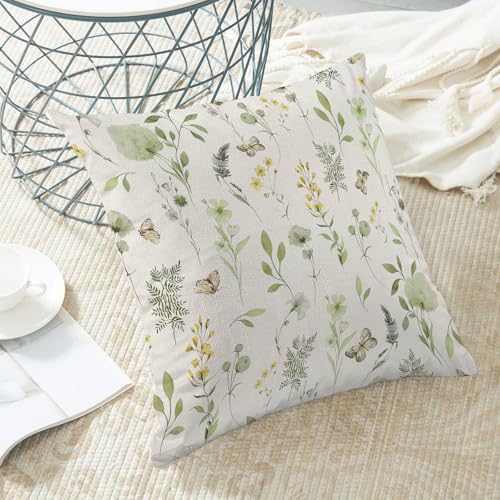 Image of AEIOAE Spring Pillow Covers 24x24 Inch Set of 2, Sage Green Yellow Wild Flower Throw Pillows Case,Colorful Seasonal Floral Plant Outdoor Decorative Farmhouse Decor Cushion Covers for Sofa Bed Couch