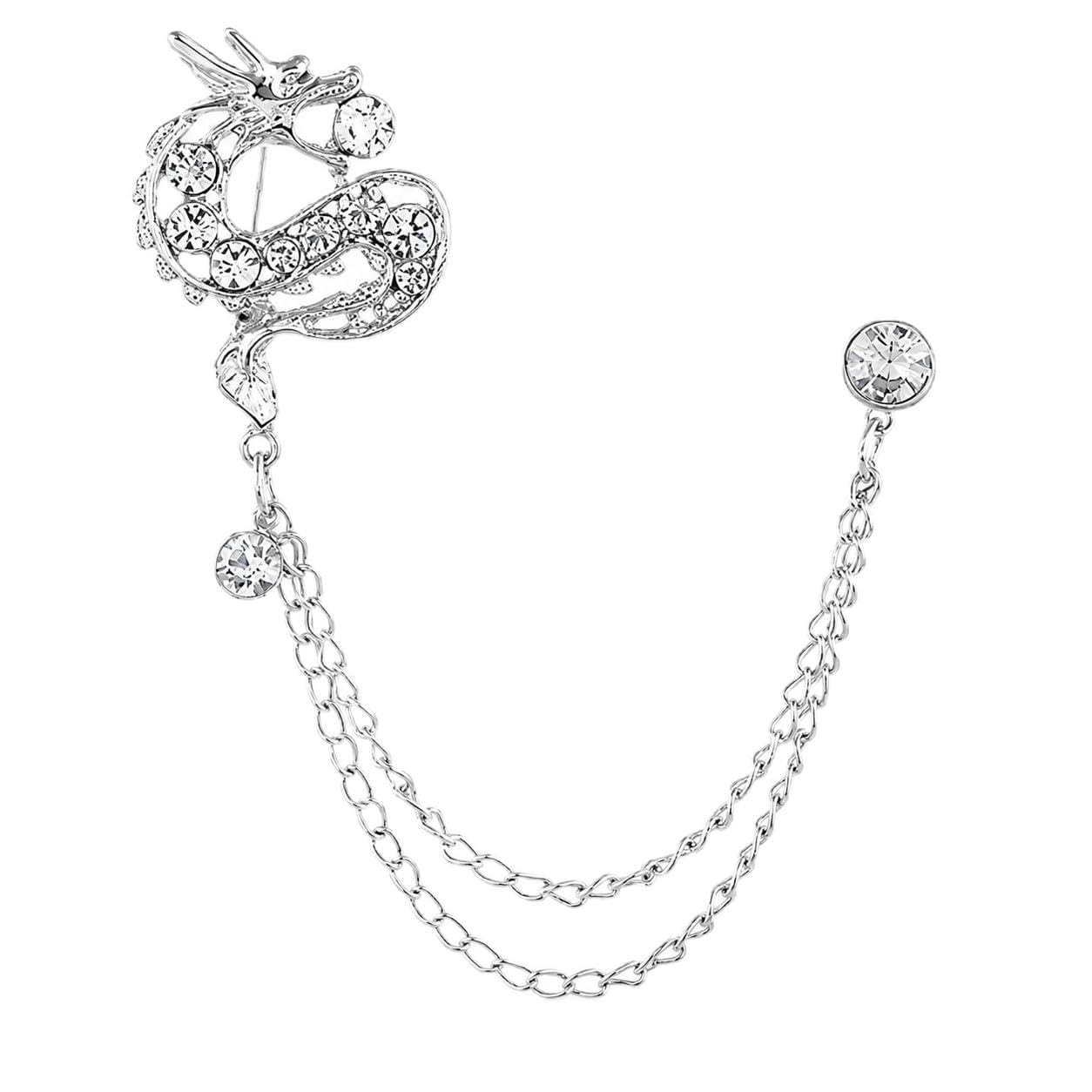Unique Dragon Design Crystal Wedding partwear Coat And Shewani Brooch (Silver) Brass For Men And Boys SBRO202240-image-18