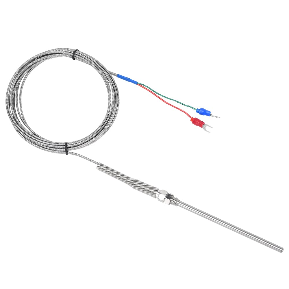 CGELE K-Type Thermocouple Temperature Sensors 0~600℃，3M/9.8Ft Wire Probe Length 100mm Two Wire 100×5mm Stainless Steel Probe Temperature Detector