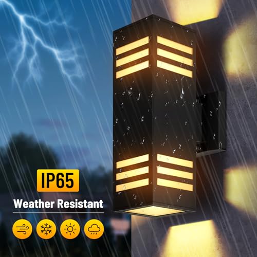 Image of 2-Pack Modern Outdoor Wall Lights, IP65 Waterproof Up & Down Porch Light Fixtures with E26 Bulbs, Wall Sconces for Garage, Patio, Entryway