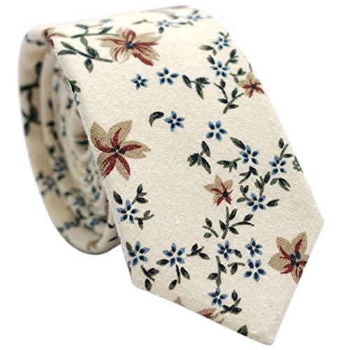 Image of BELLUNO Men's Cotton Floral Skinny Tie, 2.5 inch Width, with Gift Box