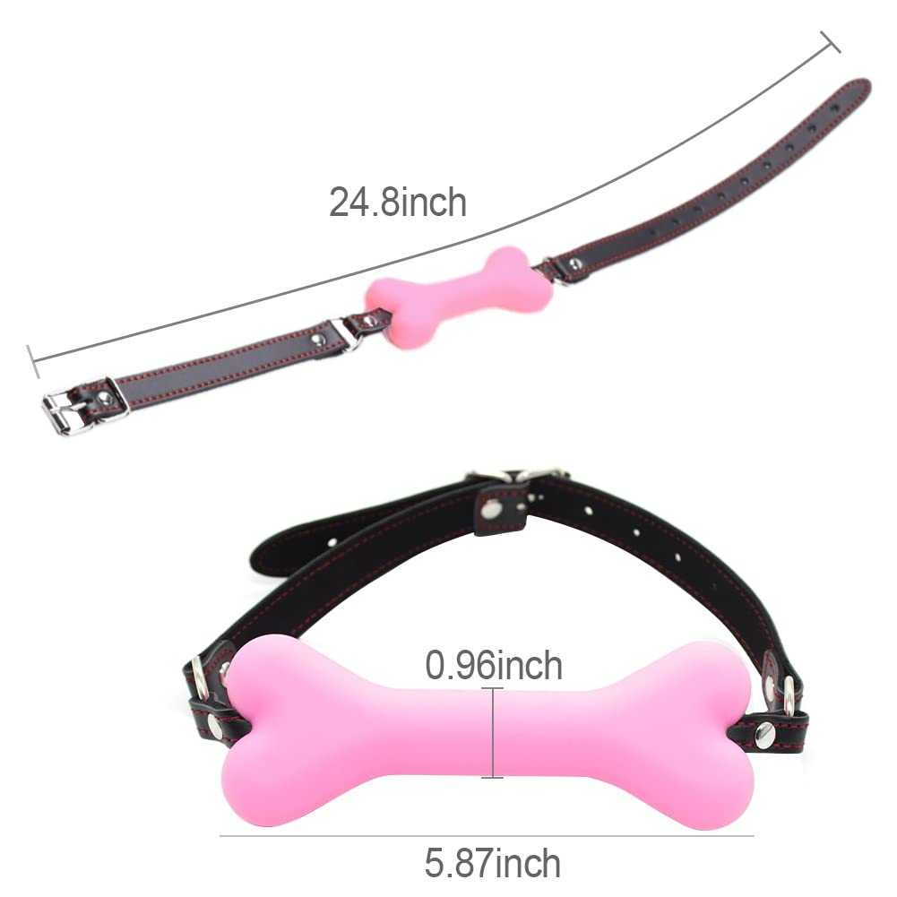 Romi Bondage Silicone Leather Dog Bones Gag Mouth Pet Bone Bite Ball Gag BDSM Fetish Slave Restraints Sex Toys ()