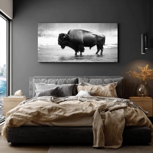Tableau Taureau des Prairies 50x100 cm impression sur toile minimaliste sans cadre