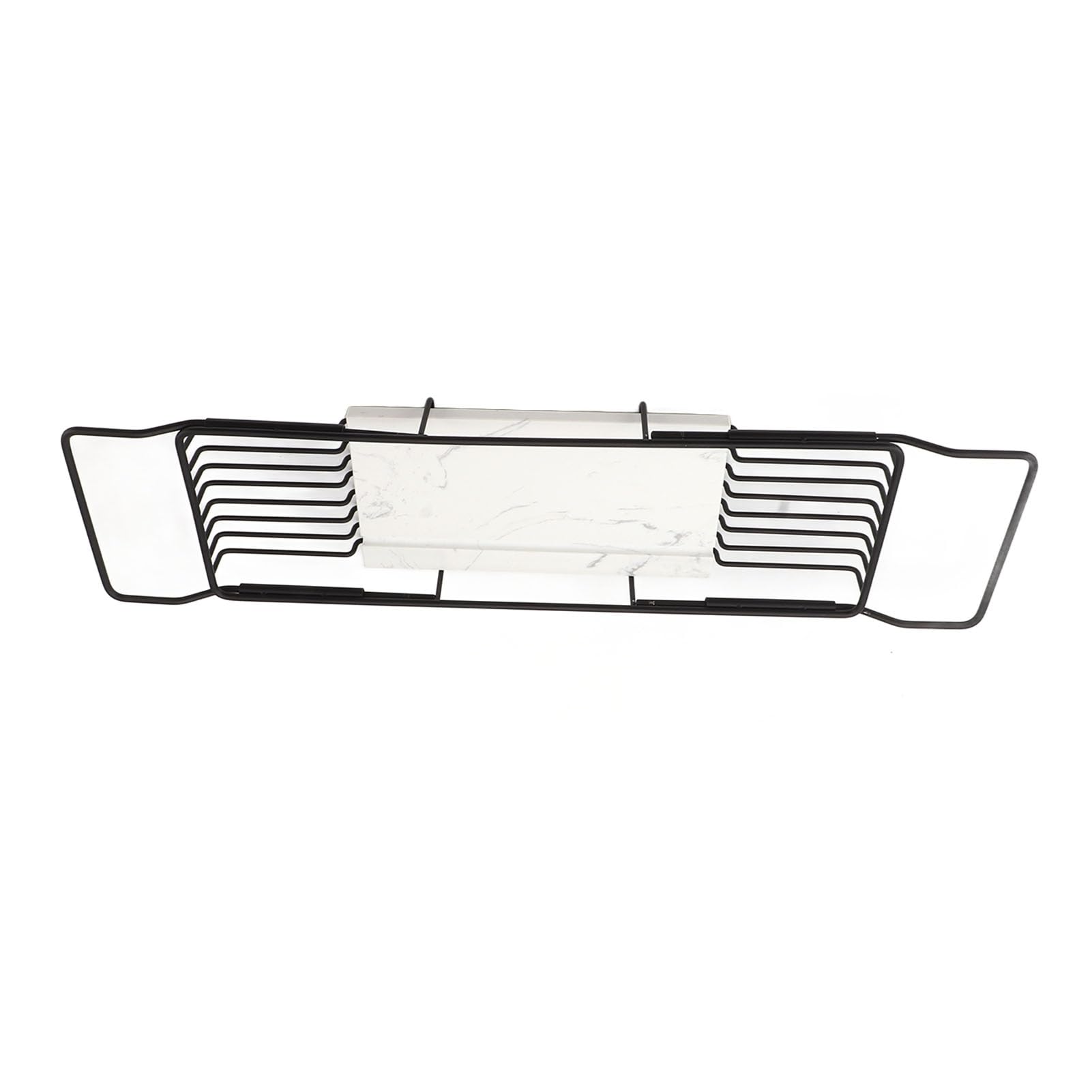 Aoresac Estante de baño de metal de mármol, bandeja de baño ajustable y antideslizante para la mayoría de las tinas (negro y blanco)