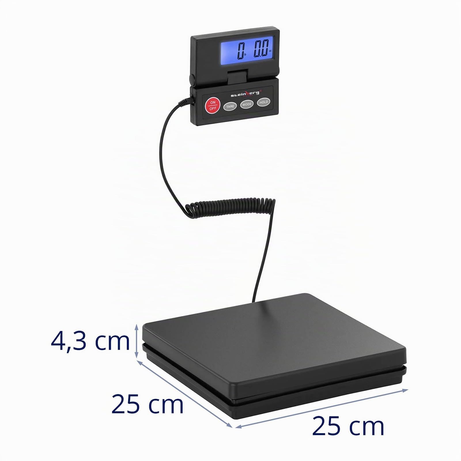 Steinberg Systems SBS-PT-50/2 Paketwaage Plattformwaage Digitalwaage (50 kg / 2g, 24,5 x 24,5 cm, Externes LCD DIsplay, inkl. Adapter) Schwarz