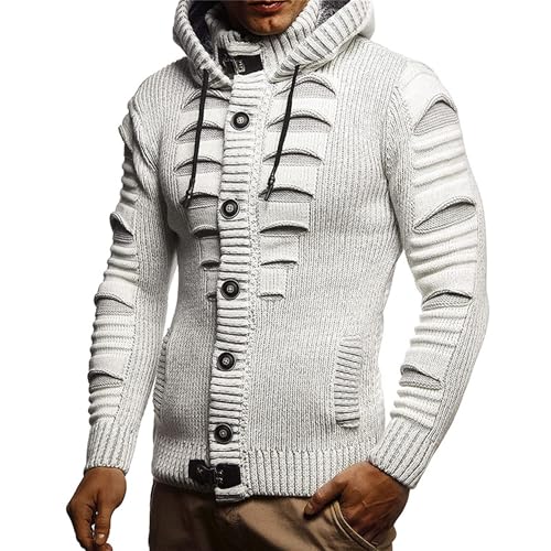 Mens Pull Rope Hooded Sweaters Fashion Texture Line Type Design Cardigan Chunky Ribbed Hem Outerwear2
