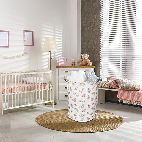 Image of NTAOHAMPER Pink Flower Laundry Hamper, laundry Basket, Nursery Hamper,Waterproof Storage Bin for Bedroom,Clothes Organizer Basket, Room Decor(Pink Flower)