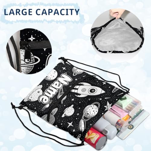 Space Rocket Planet Personalized Drawstring Bags with Name Custom Drawstring Backpack Sackpack for Women Men Cinch Bag Backpack Gifts for Sports Gym Beach 5