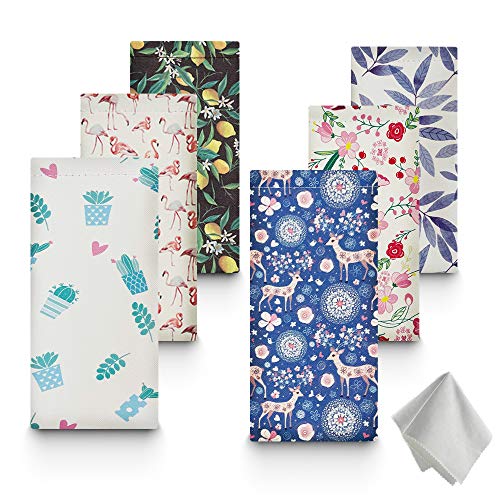 6PCS Eyeglass Pouch, Eyeglasses Cases for Women, Sunglasses Case with Cleaning Cloth, Soft Portable Glasses Pouch Bag