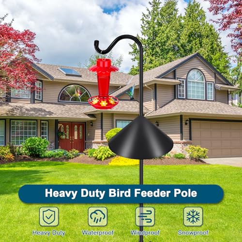 Image of Gtongoko Bird Feeder Pole Squirrel Proof 92 Inch Shepherds Hook for Outdoor with Squirrel Baffles Adjustable Heavy Duty with 7 Prongs Base for Hanging Plants, Bird Feeders, Black