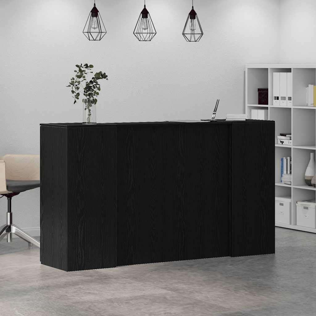 Cassette di ricevimento in legno di rovere nero, 180 x 50 x 103,5 cm, con spazio di archiviazione e armadietto, mobili da ufficio per reception, versatile, stabile e funzionale