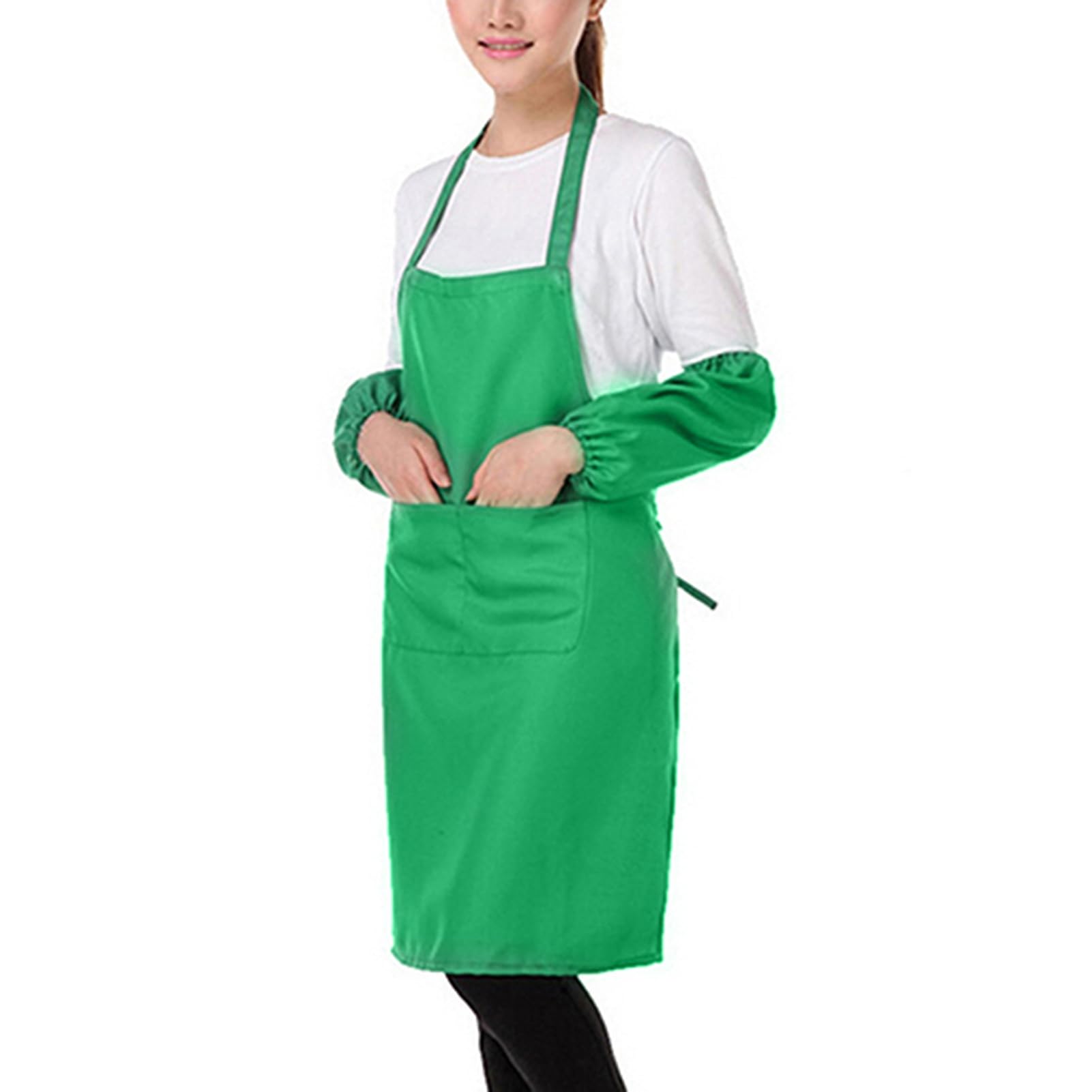 matumou Unisex Pure Color Kitchen Restaurant Bib Cooking Apron with Pocket