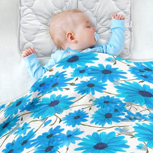 Burbuja Blue Daisies Baby Blanket for Boys Girls, Nursery Soft Warm Swaddling Receiving Baby Blankets, 30x40 in Toddler Blanket4