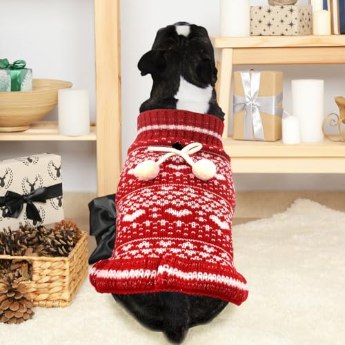 Weihnachten Hundekleid Pullover mit Geschirr Loch Herz gestrickt Welpe Pullover Weste weich warm Winter Mädchen Hundekleidung für kleine mittlere Hunde Katzen Haustier Xmas Outfits(Herz,XL)