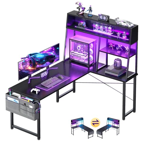 AODK L Shaped Gaming Desk with Led Lights, 51 Inch...