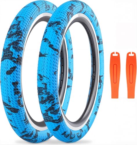 WEEROCK Bike Tire 20 Inch Camouflage Tire 2 Pack 20 x 2.1 Folding Bead Replacement Tyre for 20 Inch Bicycles,Kid Bike, MTB, Mountain Bike, BMX, Blue Black