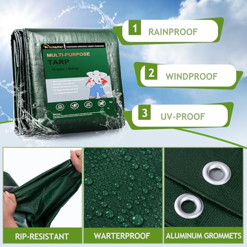 Lona resistente impermeable gris de 8x10 pies, lona protectora multiusos con ojales 7