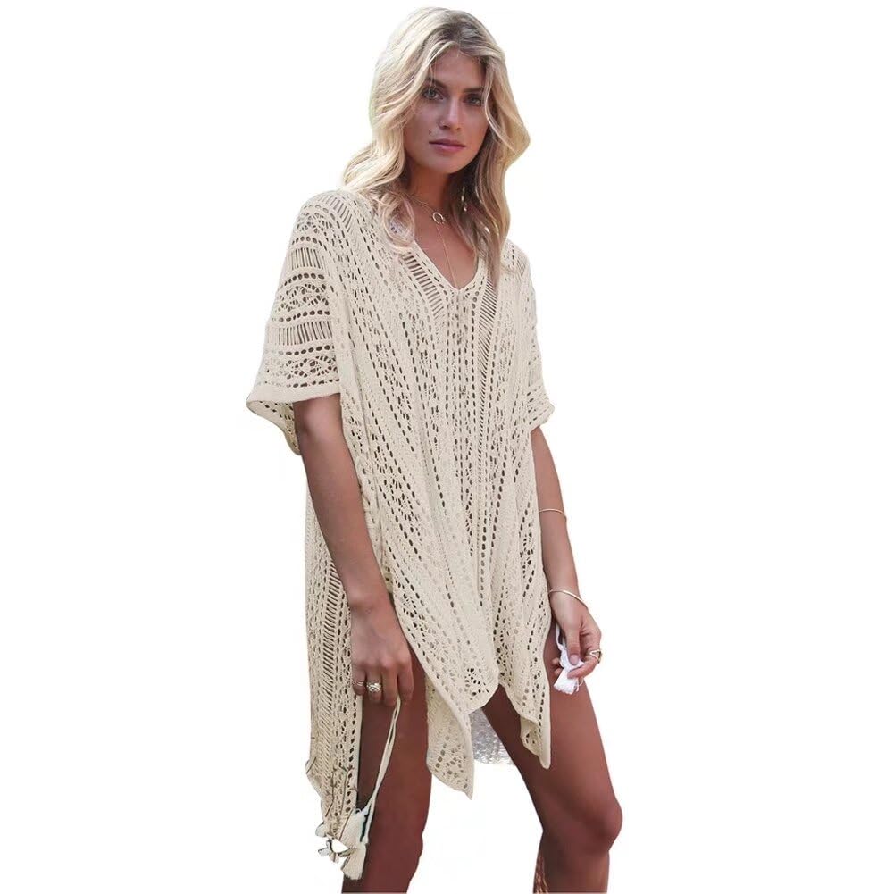 Shuanghao Verano Mujer Encaje Ropa Vestido de Playa Sexy Camisolas y Pareos de Bikini Baño Largo Suelto V Cuello Suave Cómodo Floral Gasa Traje Camiseta Camisa Túnica Girl Coverups