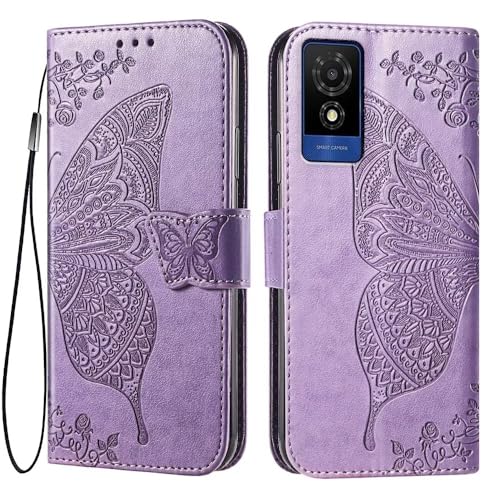 EASSGU Custodia per TCL 501 (6 Inches) Flip Folio Cover Magnetica per Telefono in Pelle con 3 Slot per Schede 1 Portafoglio, Case - Viola Chiaro