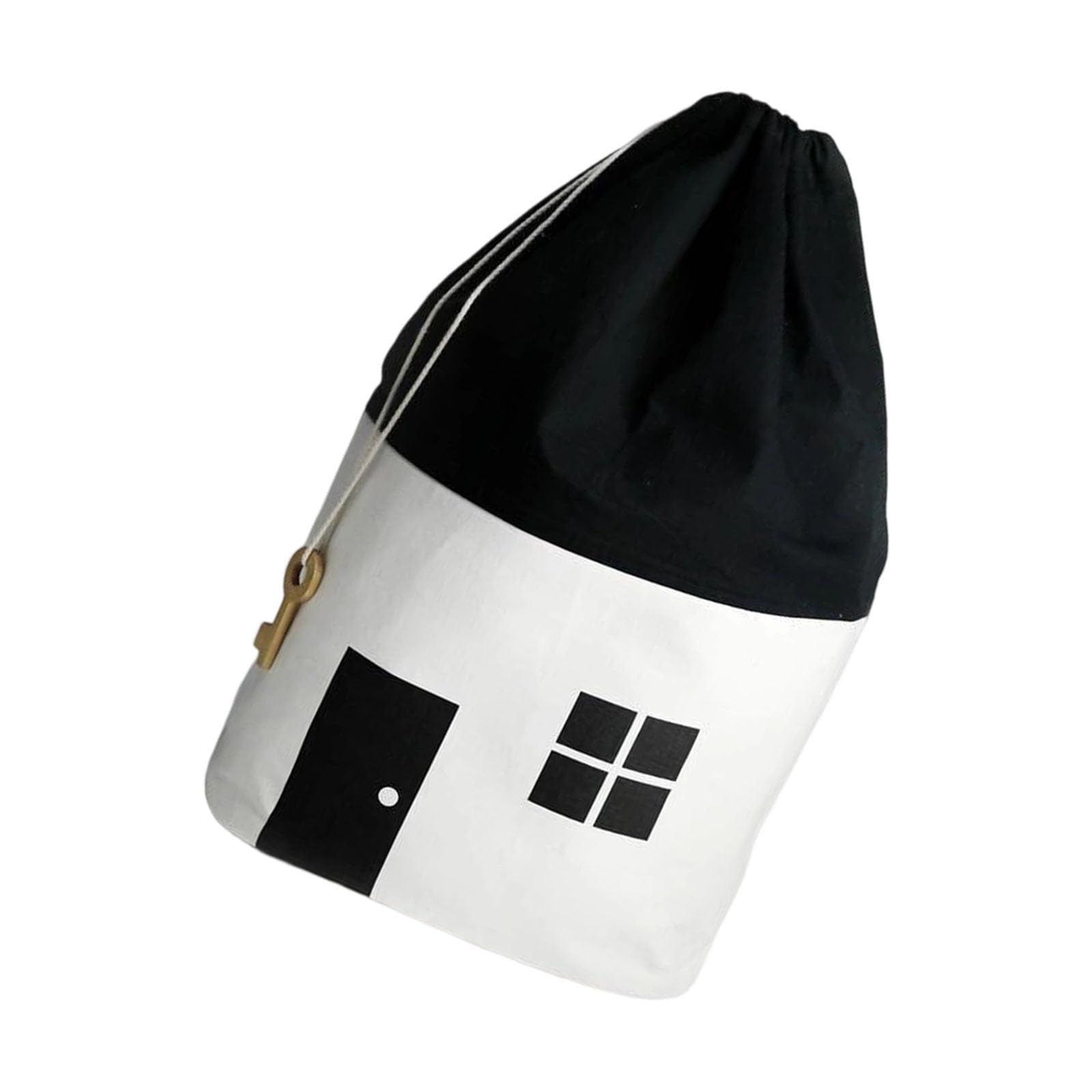 Playful House Themed Cloth Organiser with Secure Drawstring for Kids Toy Storage and Interior Styling Canvas Drawstring Closure Bag