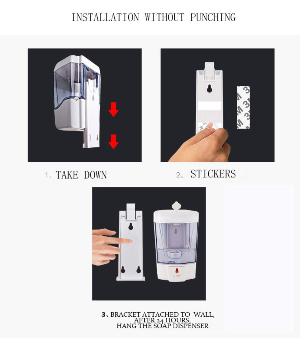 Dispenser di Detergente Disinfettante per Le Mani con Sensore Touchless Automatico per Erogatore di Sapone da 700 Ml Montato A Parete per La Cucina del Bagno 700ml
