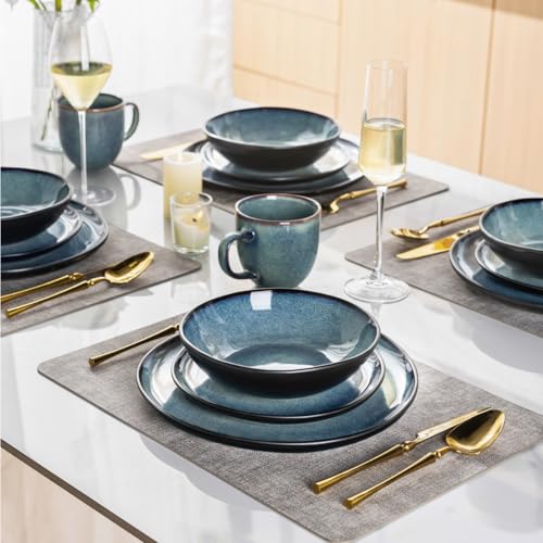 Image of AmorArc Ceramic Dinnerware Sets for 8, 24Pcs Plates and Bowls Sets Dishes | Stoneware Handmade Reactive Glaze Dinner Set, Highly Scratch Resistant | Dishwasher & Microwave Safe Dishware