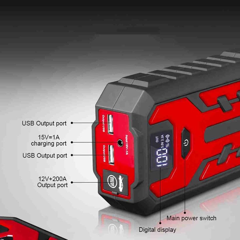Arrancador de Baterías para Coche 15000mAh, Arrancador 12V para Motores Gasolina 5.0L y Diésel 2.5L, 400A Pico, Power Bank con Linterna LED y 8 Sistemas de Protección