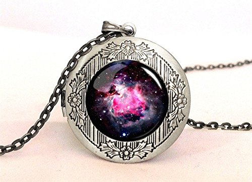Purple Nebula Penant Locket, Photo Picture Locket Necklaces Antique Locket Necklace,Handmade Vintage Jewelry