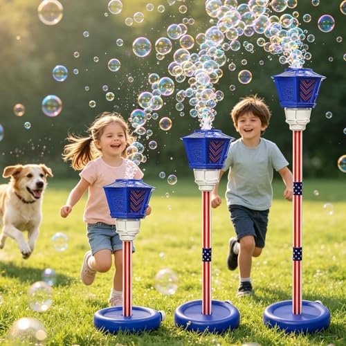 Bubble Machine for Kids Toddlers 1-3, Automatic Height Adjustable Standing Bubbles Blower Maker with Lights and Music Outdoor Toys for Birthday, Wedding Party