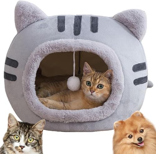 Uranus 猫ベッド ドーム 猫ハウス ペット用寝袋 キャットハウス ドーム型 暖かい ふわふわ 寒さ対策 休憩所 冬用 ぐっすり眠れる 水洗え 小型犬 キャット ペット小屋 室内用 (S:35*35*30CM,グレー)