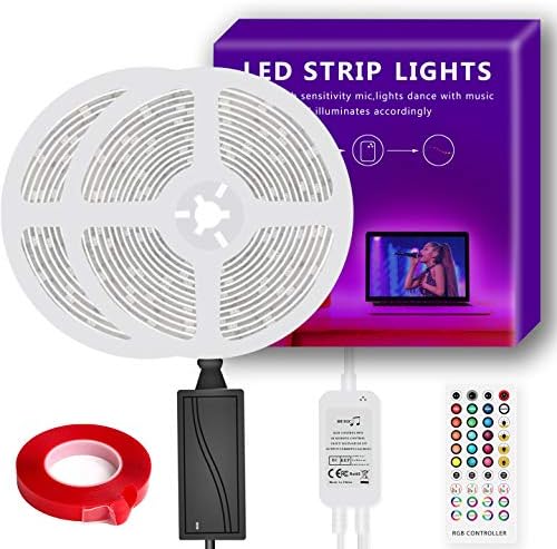 JXSELECT LED Strip Lights Music Sync Waterproof LED Light Strip with Timing Function,32.8ft Ultra Bright 5050 SMD RGB Color Changing Light Strip with 40 Keys IR Remote Controller and 12V Power Supply…
