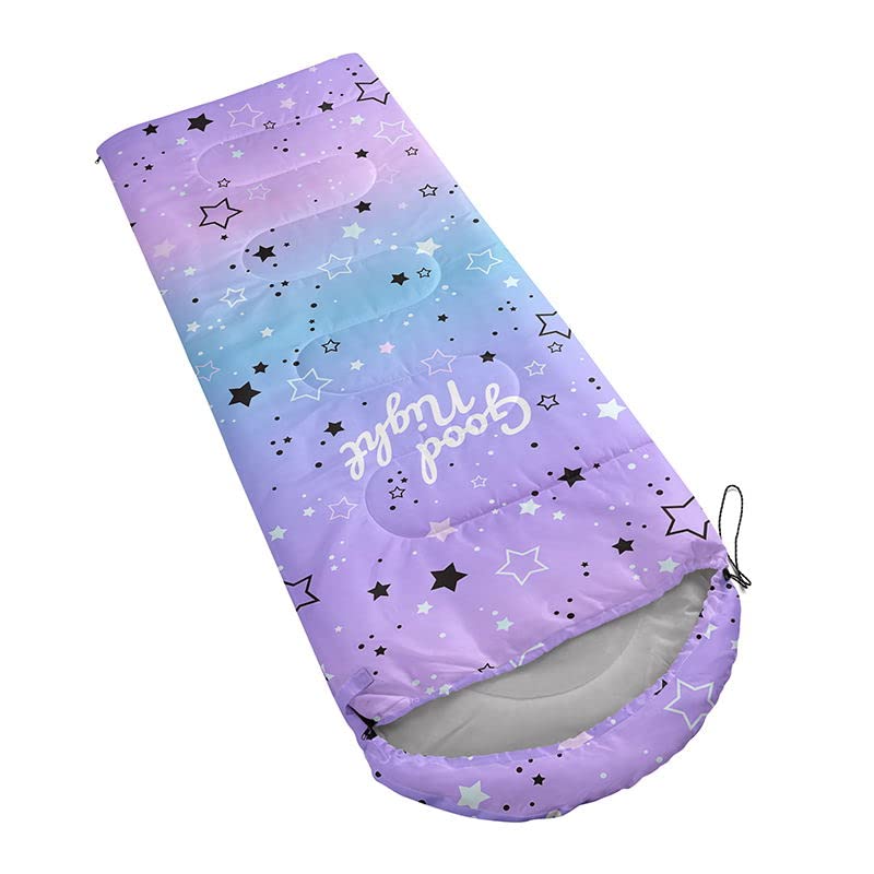 HOSIMA Sleeping Bags for Boys Girls Kids,Purple Stars Printed Lightweight Warm Portable Outdoor Indoor Waterproof Cold Resistant Sleeping Bag for Camping Hiking (Stars) - Image 2