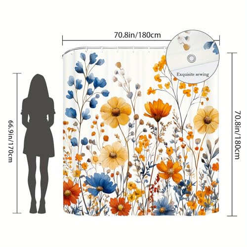 Rideau de douche lavable en machine à motif floral aquarelle imperméable - 7