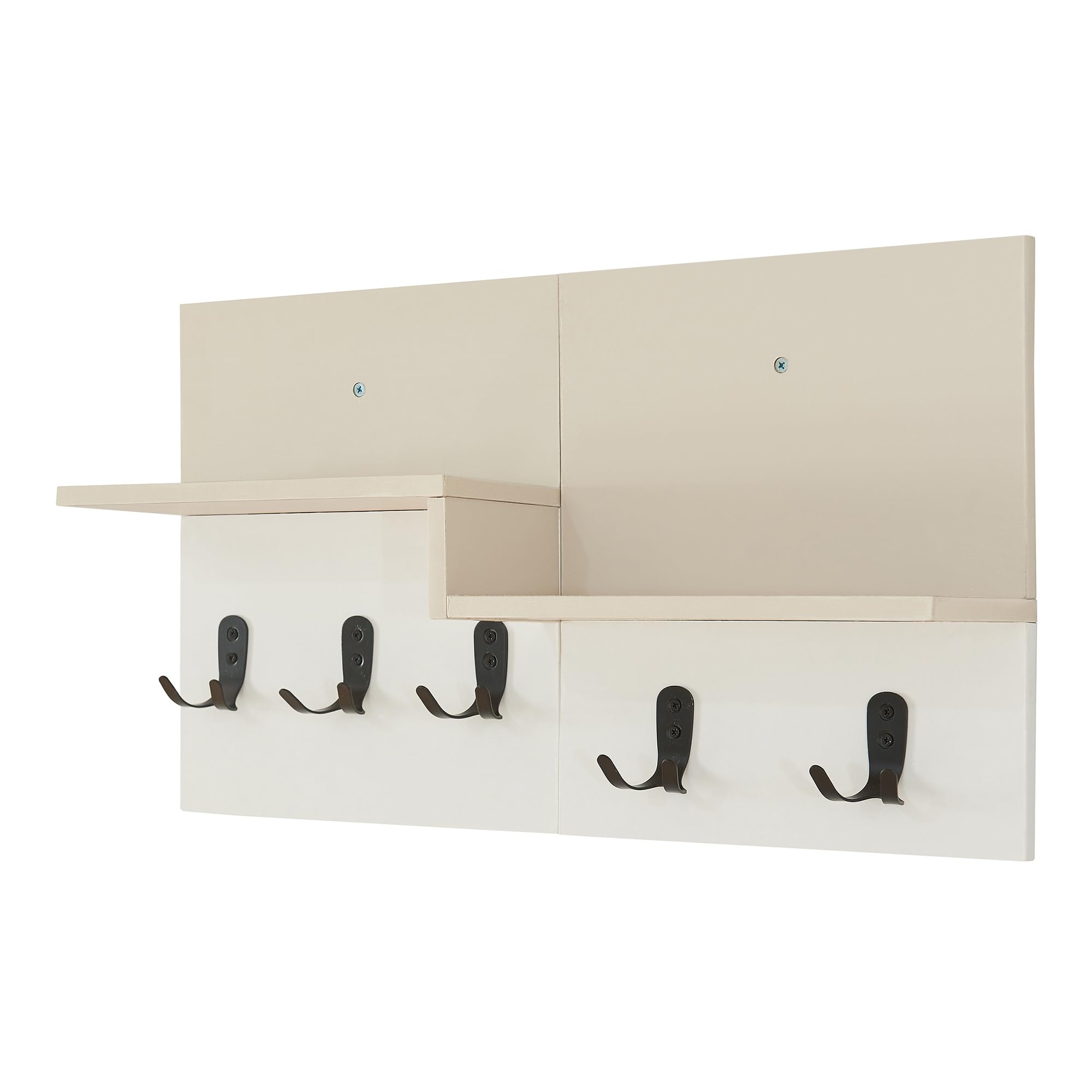 [en.casa] Appendiabiti da Parete con 2 Ripiani Aperti Mensola Attaccapanni a Muro con 5 Ganci Doppi in Metallo per Borse Cappotti 34 x 59 x 13 cm Ingresso Corridoio - Beige/Bianco