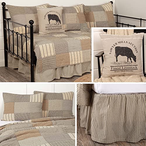 VHC Brands Sawyer Mill™ Charcoal 6 pc. Daybed Quilt Set with Shams, Bedskirt & Pillow- Grey, Patchwork, Stripes, Farmhouse