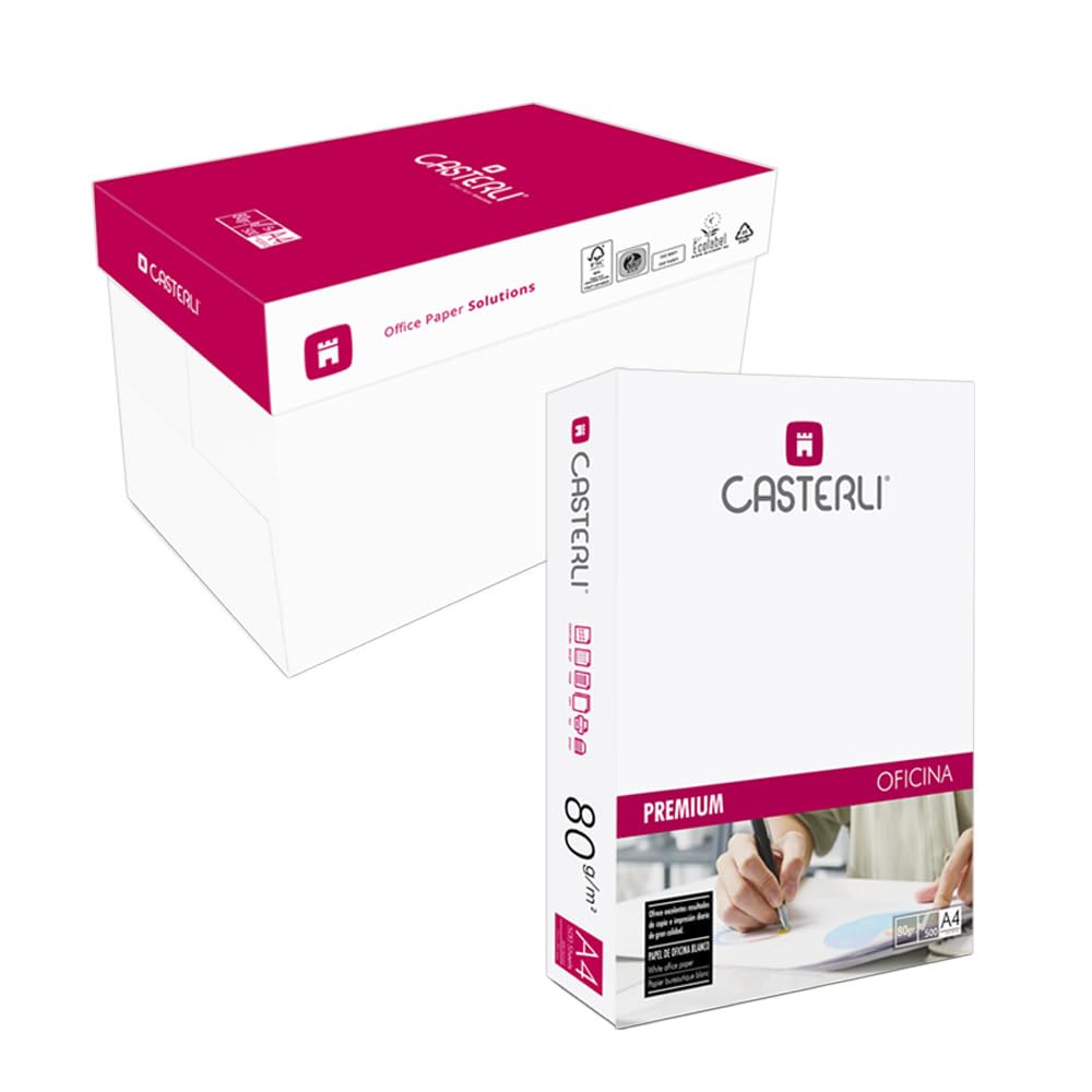 CASTERLI - 81500-5 Folios A4, 2500 Hojas Blancas. Caja de Papel A4, Tamaño A4, Papel de 80 gr, Extra blanca, Papel multiusos para impresora A4 80gsm (A4, 2500 HOJAS)