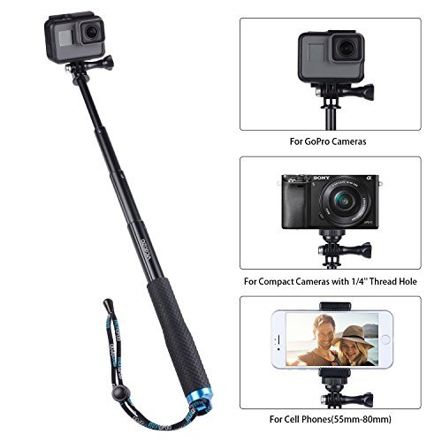 Vicdozia 28.5'' Extension Stick Hand Grip Extendable Monopod Adjustable Pole Waterproof Handle Compatible with Hero 8 7 6 5 4 Session, SJCAM AKASO Xiaomi Yi and More Compact Cameras Cell Phones
