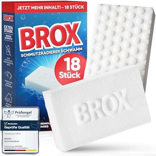 BROX Schmutzradierer – 18 Schwämme – Radierschwamm für Haushalt, Schuhe & Auto – Robuster Zauberschwamm für alle Arten von Flecken