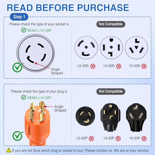 Image of Nilight 4 Prong 30 Amp Generator Splitter Y Adapter NEMA L14-30P to 2 xL14-30R 125 /250V 7500W Locking Power Cable 10 AWG STW Wire ETL Listed for Manual Transfer Switch Generators RV Camper Outdoor