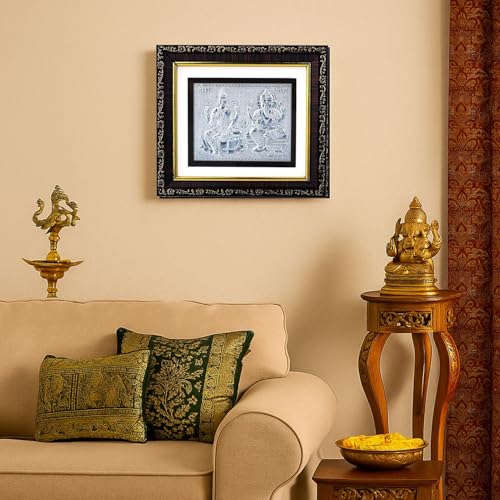 Image of 999 Pure Silver Lakshmi Ganesha Frame - Hindu Religious Photo Frame for Home, Temple and Pooja Room | Spiritual Gift for Wealth and Prosperity