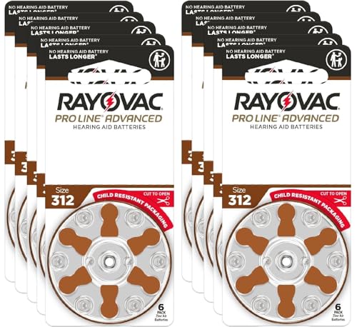 Rayovac Proline Advanced Hearing Aid Batteries | Size 312 | Worlds Longest Lasting Battery | Child-Resistant Packaging (60)