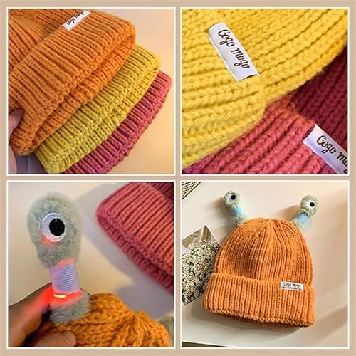 2025 New Knitted Winter Parent-Child Retractable Cute Luminous Little Monster Retractable Knitted Hat with Led Gloves 5