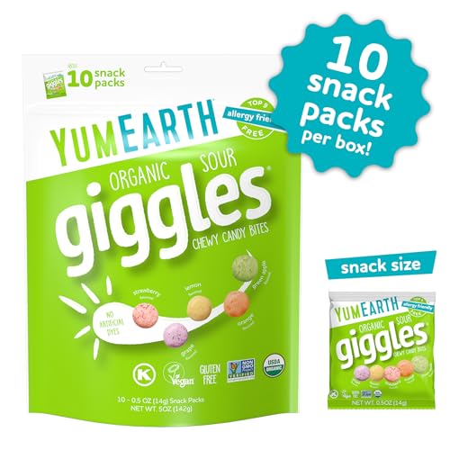 Image of YumEarth Organic Sour Giggles Chewy Candy, 0.5oz Snack Packs (Pack of 10)