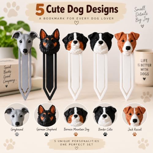 Image of 5 Pack Cute Dog Bookmarks Set, Durable Clip Style Page Markers
