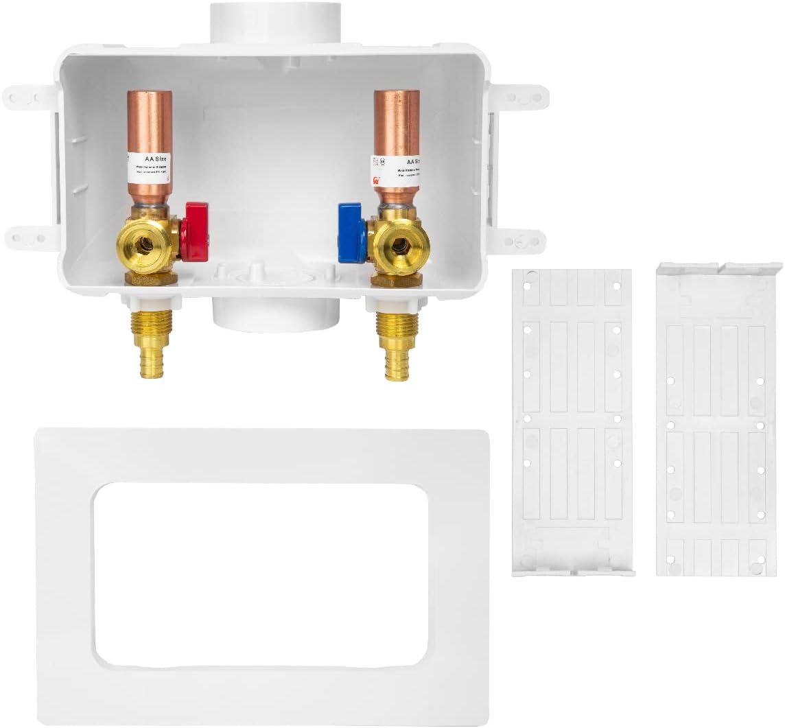 EFIELD Premium Washing Machine (Laundry) Outlet Box, 1/2-inch Crimp Pex Connection, Center Drain With Copper Water Hammer Arrestor,(WM027)
