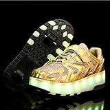 LJHSS Jungen Mädchen LED Rollschuhe Schuhe mit Rädern 7 Farben LED Leuchten Trainer Doppelrad Technische Skateboardschuhe, 2 in 1 Gymnasti-Sneakers mit USB-Aufladung (Color : Gold, Size : 35 EU)