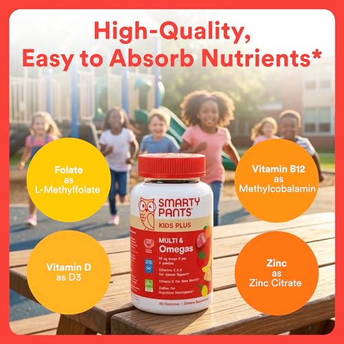 Image of SmartyPants Kids Multivitamin Gummies, Omega 3 (DHA /EPA), Vitamins D3, C, B12, B6, Vitamin A, K & Zinc, Gluten Free, Three Fruit Flavors, 80 Count (40 Day Supply)
