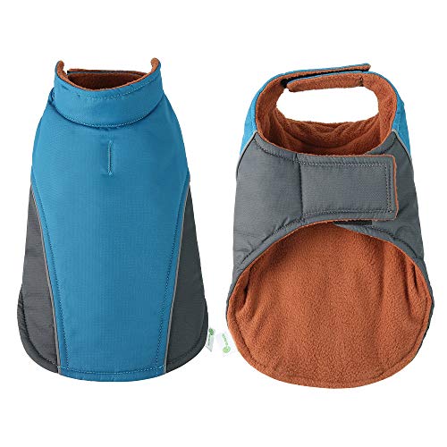 Mile High Life | wasserdichte warme Hundejacke | Kleine Hundejacke Einfacher Verschluss | Welpenmantel Reflektierende Streifen für Nachtspaziergang(Blau, XS)